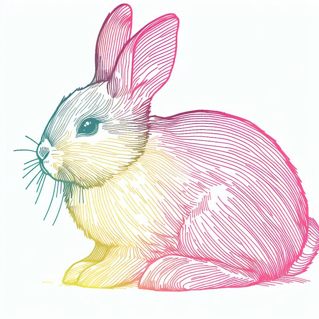  изображение, зайчик, тонкая розовая и желтая линия, штриховка, изображение на белом фоне.jpg